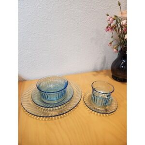 Fortecrisa Mexico Vintage‎ Blue Glass 6 Place Setting Set – 30 Pc Bundle